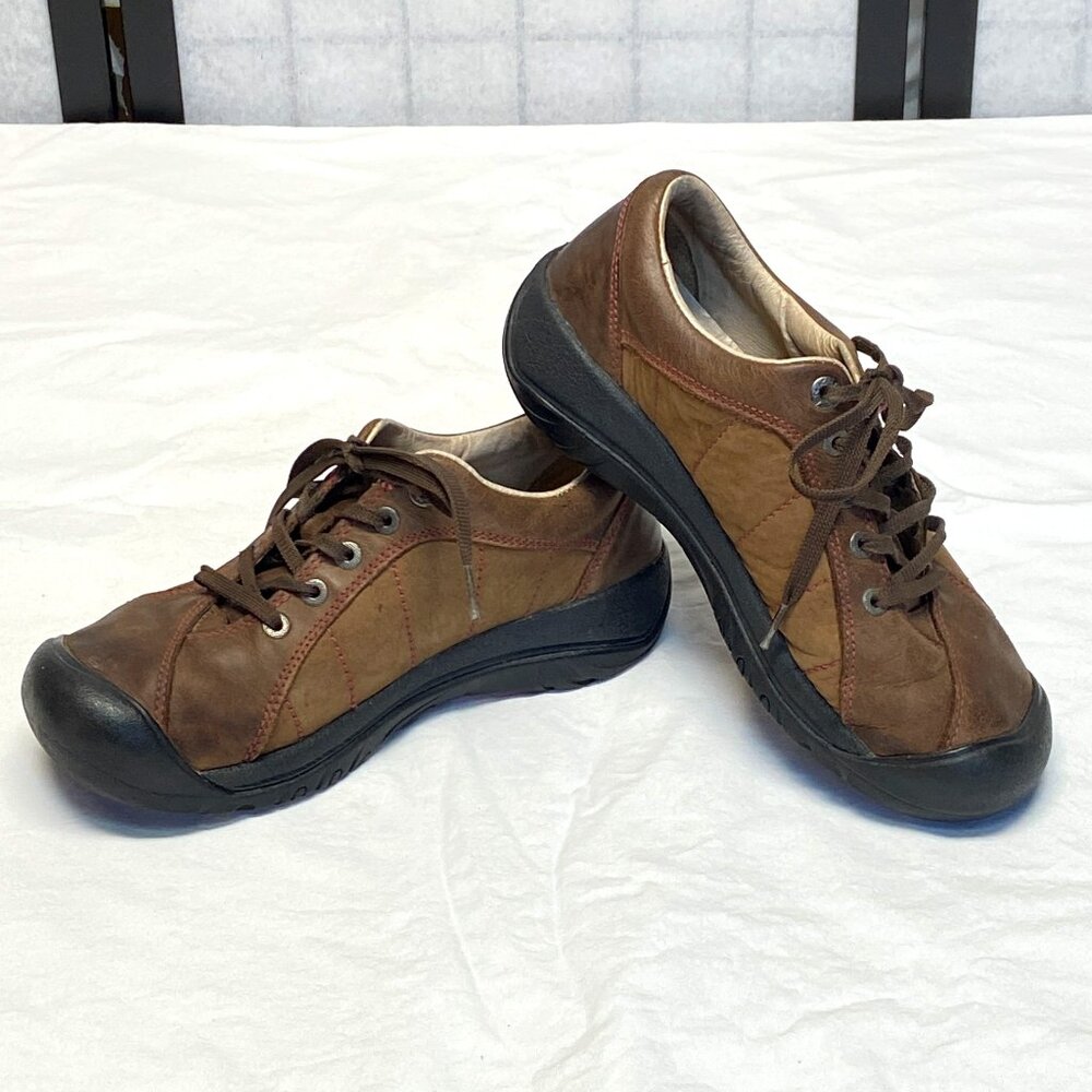 Keen Presidio 7.5 Leather Lace Up Walking Hiking Shoes Walnut Brown Low Top - Picture 8 of 14